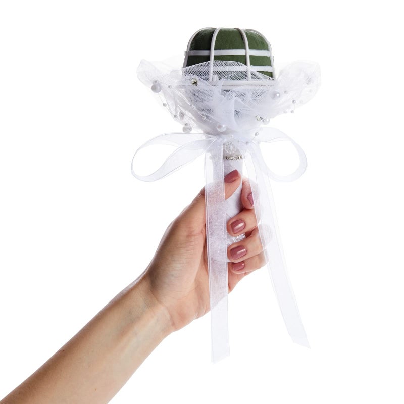 Sparkle and Bash Foam Wedding Bouquet Holder for Fresh and Artificial Flower Arrangements with Lace and Rhinestones (3 x 7 in)  - Image 3