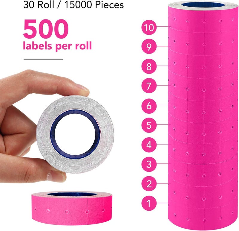 Hatisan 30 Rolls 15000 Price Gun Labels for Mx-5500 White Price Marker Stickers, Super Sticky Label Paper Tag Labels (Rose Red) - Image 2