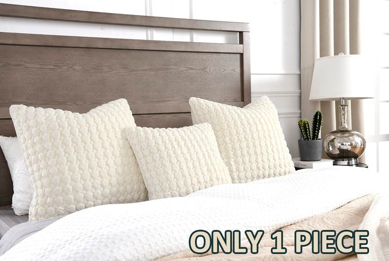 COCOPLOCEUS 1 Piece Euro Sham Boho 26x26 Pillow Covers Cream Decorative Farmhouse Euro Shams Velvet Square Cushion Covers Soft Bubble Texture for Couch Sofa Bedroom Living Room - Image 2