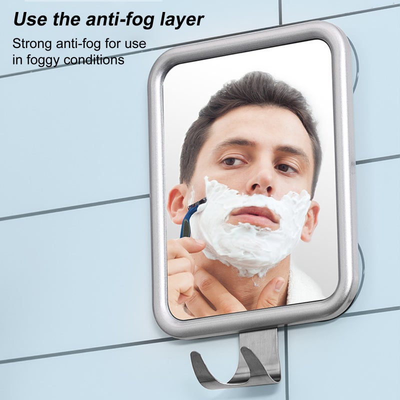 Bathroom Shower Anti-fog Vanity Mirror Shaving & Makeup Mirror with Suction Cups on Back No Hole Punch with Hooks - Image 2
