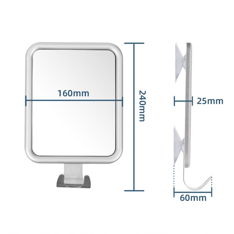 Bathroom Shower Anti-fog Vanity Mirror Shaving & Makeup Mirror with Suction Cups on Back No Hole Punch with Hooks - Image 4