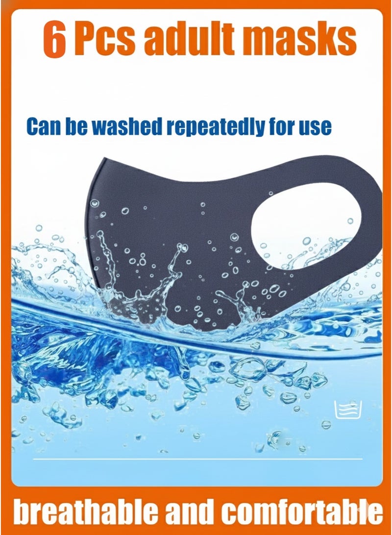 مجموعة من 6 كمامات قطنية قابلة لإعادة الاستخدام والتنفس - كمامات للغبار، قابلة للغسل، ألوان متنوعة، للجنسين - Image 3