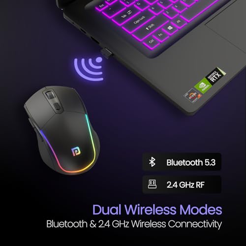Portronics Toad One Bluetooth Mouse with 2.4 GHz & BT 5.3 Dual Wireless, 6 Buttons, Rechargeable, RGB Lights, Connect 3 Devices, Ergonomic Design for Laptop, Smartphone, Tablet (Black) - Image 2