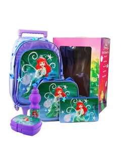 Disney Princess Elegant 5 in 1 School Set, 16 Inch Trolley Bag with Lunch Bag, Pencil Case, Lunch Box, and Water Bottle 