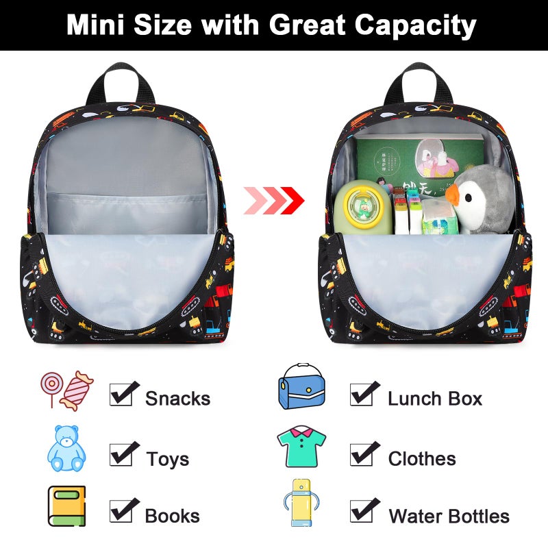 Accmor Toddler Backpack with Leash, Baby Backpacks with Anti Lost Wrist Link, Cute Mini Kids Backpack Leash Walking Harness for Travel, Small Excavator Backpack Tether for Boys Girls 1-3 (Black) - Image 3
