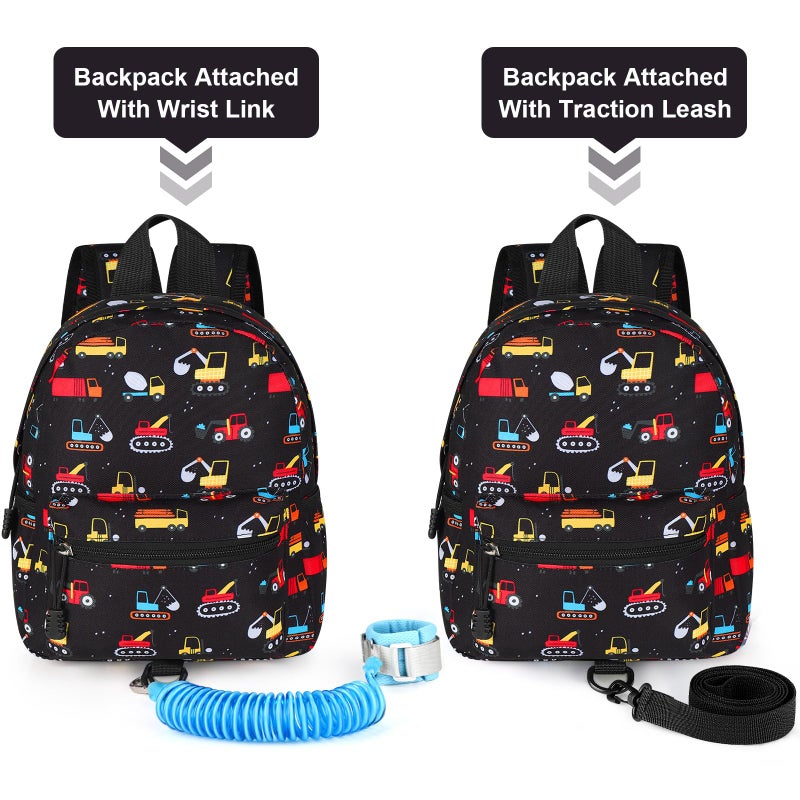 Accmor Toddler Backpack with Leash, Baby Backpacks with Anti Lost Wrist Link, Cute Mini Kids Backpack Leash Walking Harness for Travel, Small Excavator Backpack Tether for Boys Girls 1-3 (Black) - Image 4