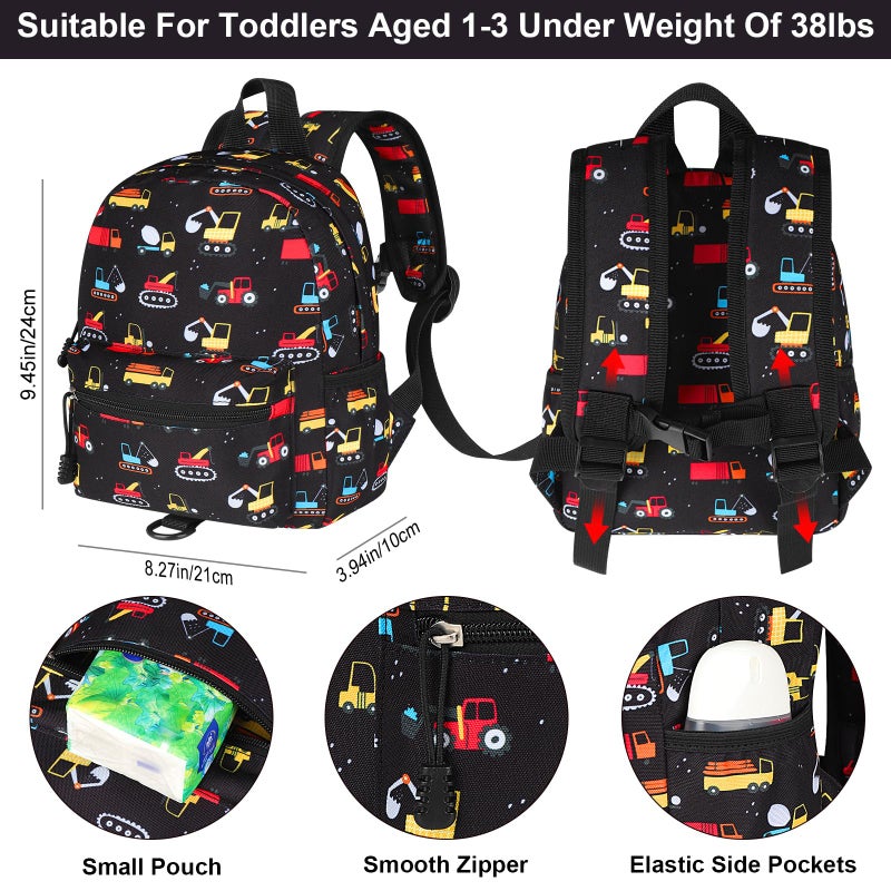 Accmor Toddler Backpack with Leash, Baby Backpacks with Anti Lost Wrist Link, Cute Mini Kids Backpack Leash Walking Harness for Travel, Small Excavator Backpack Tether for Boys Girls 1-3 (Black) - Image 2