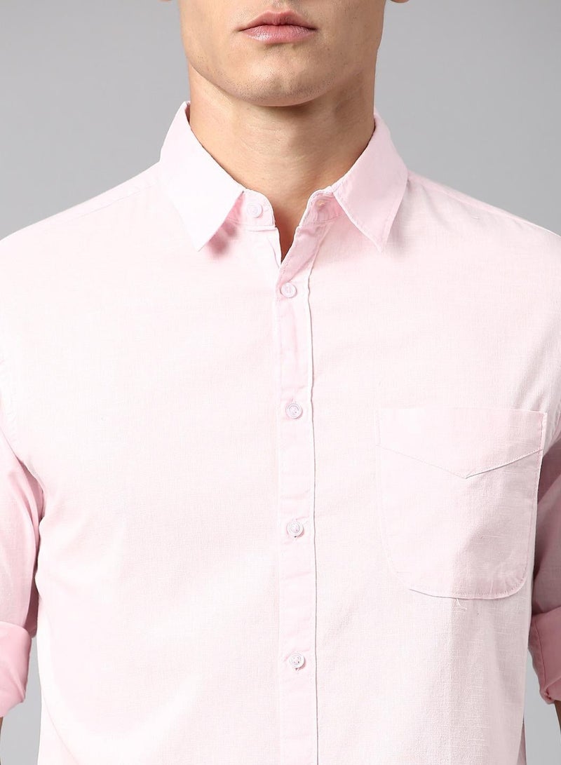 Dennis Lingo Slim Fit Pink Men's Solid Shirt, Spread Collar, Full Sleeves, 100% Cotton, - Image 5