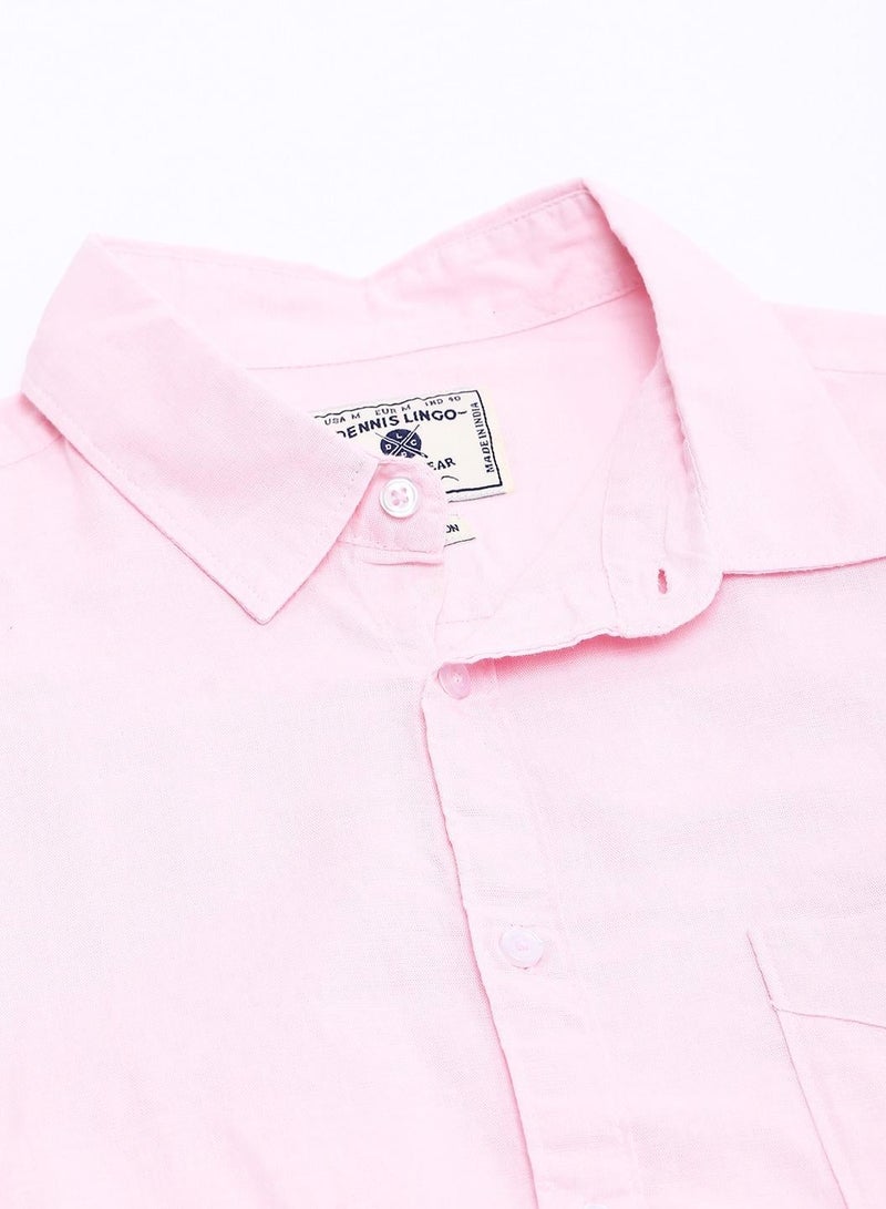 Dennis Lingo Slim Fit Pink Men's Solid Shirt, Spread Collar, Full Sleeves, 100% Cotton, - Image 2