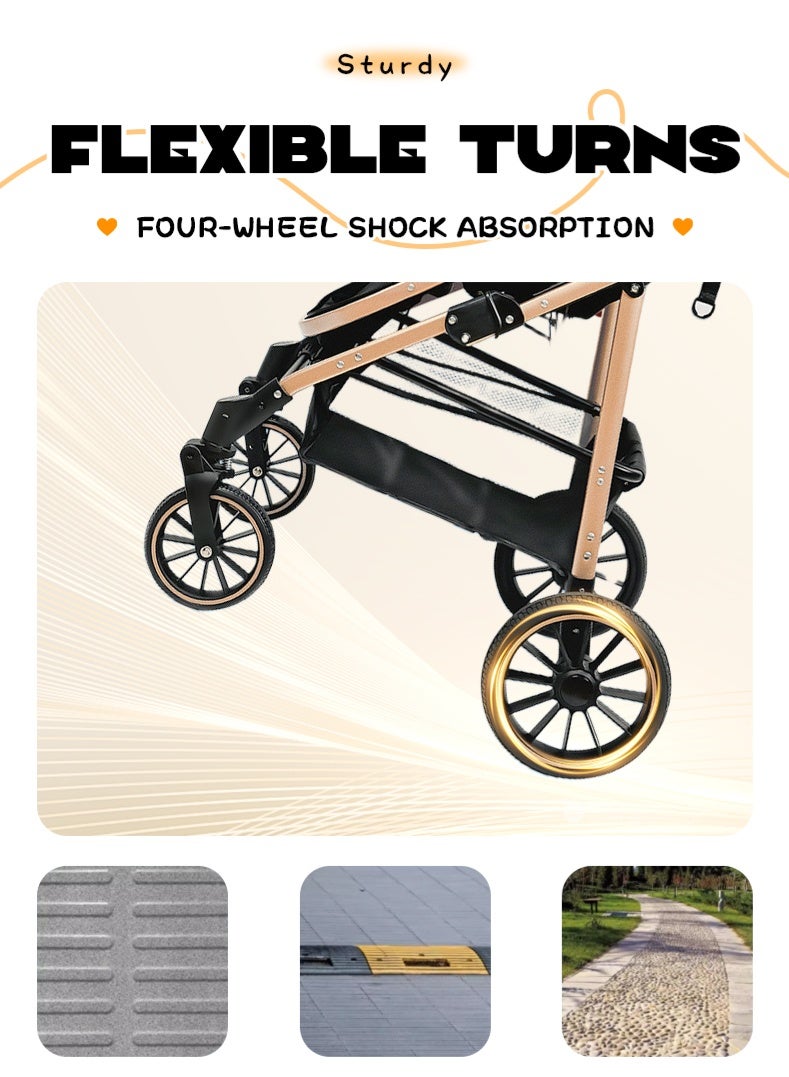 زينو الترجمة العربية：عربة أطفال عالية المنظر خفيفة الوزن 3 في 1 مع كرسي سيارة راقية قابلة للطي – عربة مُركَّبة للأطفال مع كرسي السيارة - Image 3