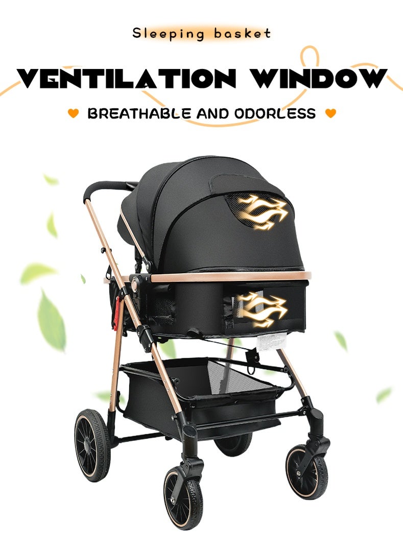 زينو الترجمة العربية：عربة أطفال عالية المنظر خفيفة الوزن 3 في 1 مع كرسي سيارة راقية قابلة للطي – عربة مُركَّبة للأطفال مع كرسي السيارة - Image 4