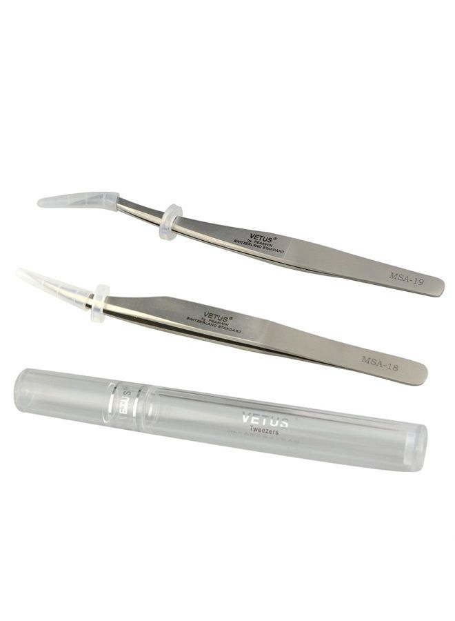 Qeelasee 2 Pieces Vetus Eyelash Tweezers Fine Point High Precision Stainless Steel Tweezers with Suprior Case - Image 1