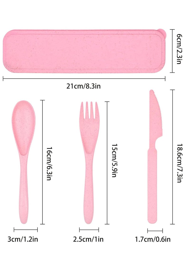 Oasisgalore Reusable Travel Utensils Set with Case，4 Sets Wheat Straw Reusable Spoon Knife Forks Tableware, Cutlery Set for Lunch Box for Adults Kids - Image 2