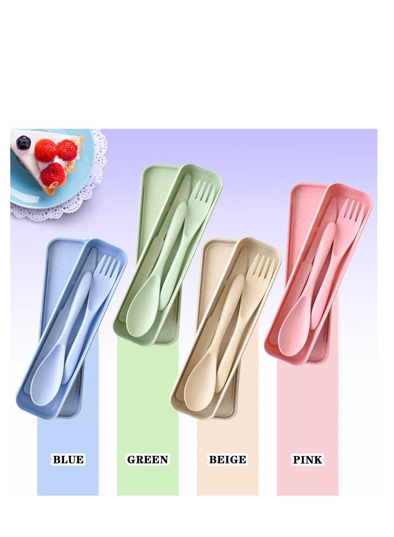 Oasisgalore Reusable Travel Utensils Set with Case，4 Sets Wheat Straw Reusable Spoon Knife Forks Tableware, Cutlery Set for Lunch Box for Adults Kids - Image 3