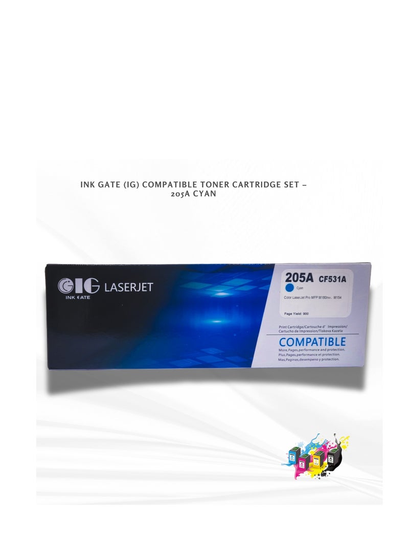 IG Compatible Cyan Toner Cartridge – 205A – for HP Color LaserJet Pro M154a, M154nw, MFP M180n, M181fw (Up to 1,400 Pages) - Image 1