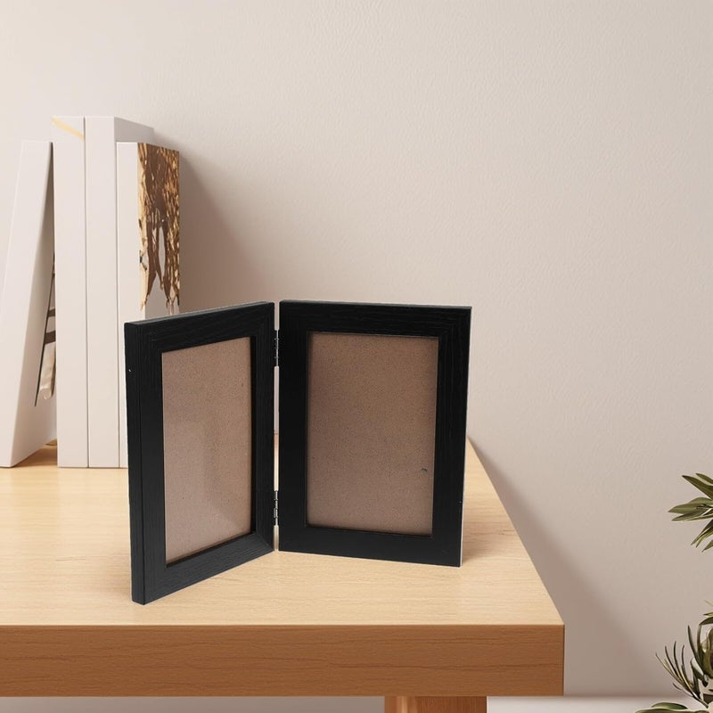 Foldable 6-inch Wooden Picture Frame with Hinged Black Grain, Small Desk Photo Frame for Family Photos and Tabletop Display - Image 4
