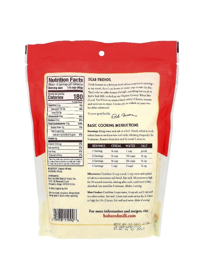 Bobs red mill Bob's Red Mill, Organic Creamy Wheat Hot Cereal, 24 oz (680 g) - Image 2