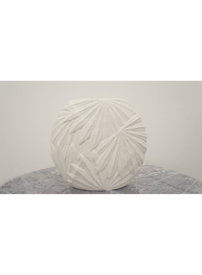ELEGANT LEAF DESIGNED CERAMIC WHITE VASE