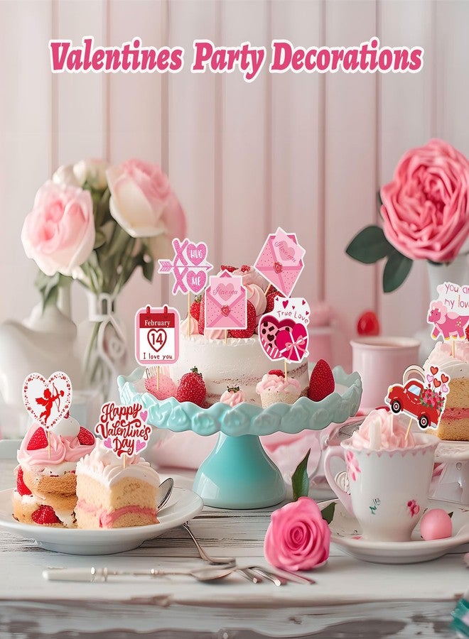 SANNIX 72Pcs Valentines Day Cupcake Toppers Decorations Happy Valentines Day Cupcake Topper Pink Red Valentine Picks for Valentine's Day Wedding Engagement Party Decorations(9 Design) - Image 2