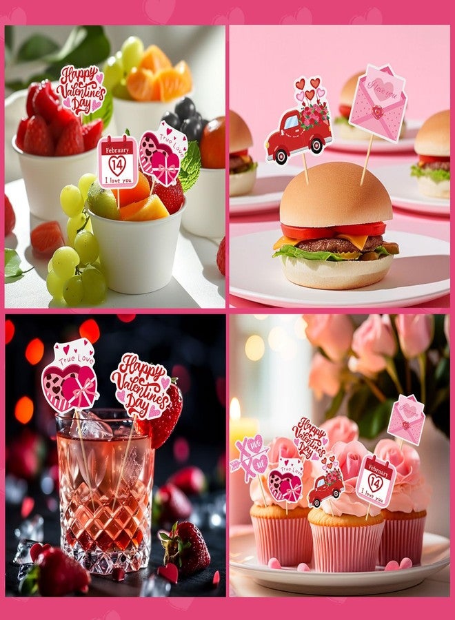 SANNIX 72Pcs Valentines Day Cupcake Toppers Decorations Happy Valentines Day Cupcake Topper Pink Red Valentine Picks for Valentine's Day Wedding Engagement Party Decorations(9 Design) - Image 3