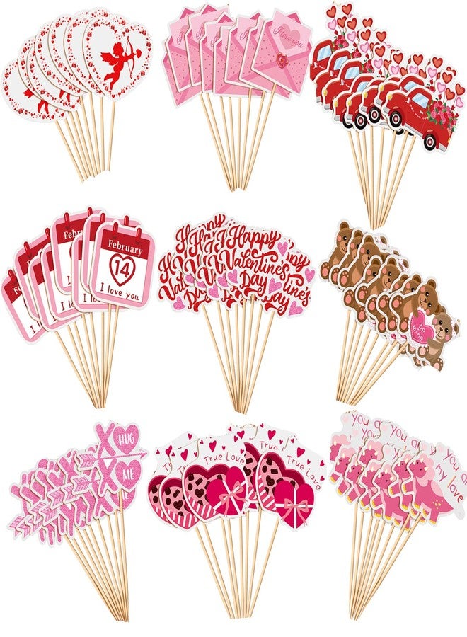 SANNIX 72Pcs Valentines Day Cupcake Toppers Decorations Happy Valentines Day Cupcake Topper Pink Red Valentine Picks for Valentine's Day Wedding Engagement Party Decorations(9 Design) - Image 1