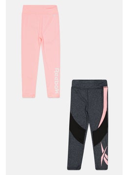 Reebok Kids Girl 2 Pcs Brand Logo Leggings, Grey/Pink  - Image 1
