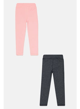 Reebok Kids Girl 2 Pcs Brand Logo Leggings, Grey/Pink  - Image 2