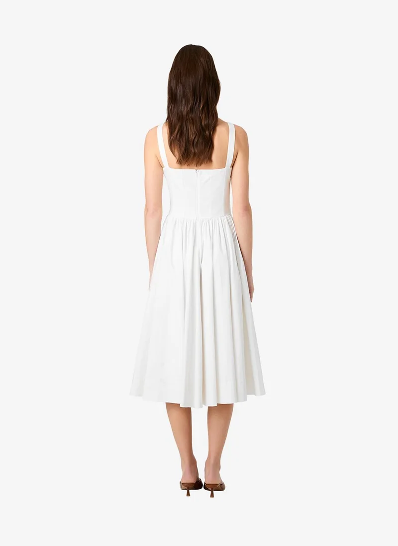 French Connection  Women's Sum Wht Ctn Stn Fitted Bodice Midi Dress for Women | Best Price UAE