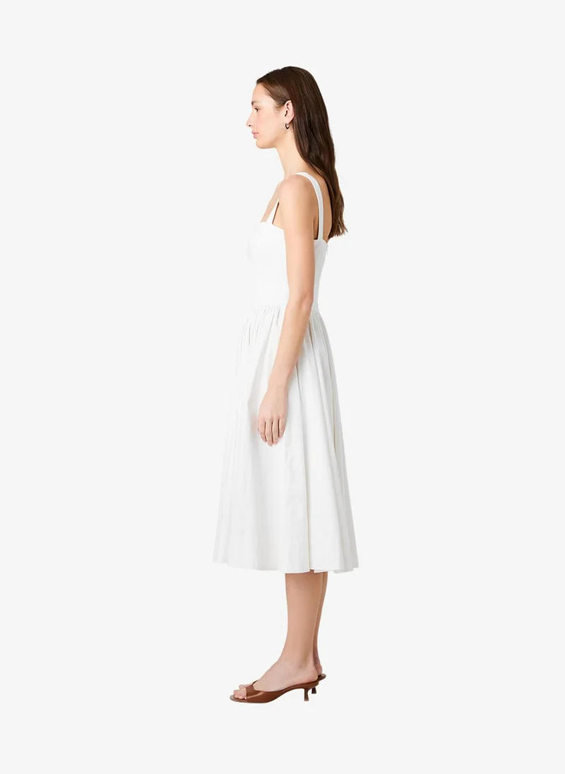 French Connection  Women's Sum Wht Ctn Stn Fitted Bodice Midi Dress for Women | Best Price UAE