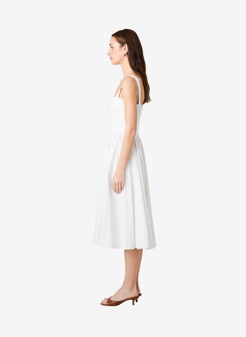 French Connection Women's Sum Wht Ctn Stn Fitted Bodice Midi Dress - Image 3
