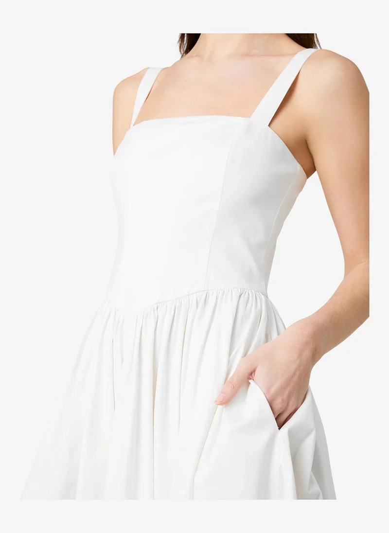 French Connection  Women's Sum Wht Ctn Stn Fitted Bodice Midi Dress for Women | Best Price UAE