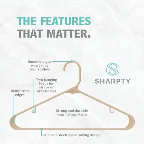 Sharpty Plastic Hangers Clothes Hangers for Clothing, Closet, Coats & Shirts - Durable & Space Saving - for Everyday Standard Use, Room Essentials & Basics - 20 Pack - Beige - Image 2