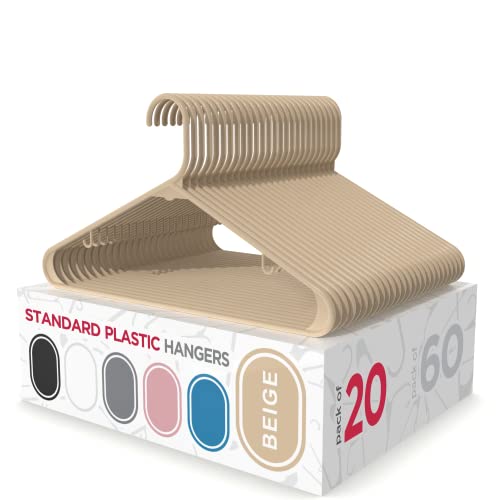 Sharpty Plastic Hangers Clothes Hangers for Clothing, Closet, Coats & Shirts - Durable & Space Saving - for Everyday Standard Use, Room Essentials & Basics - 20 Pack - Beige - Image 1