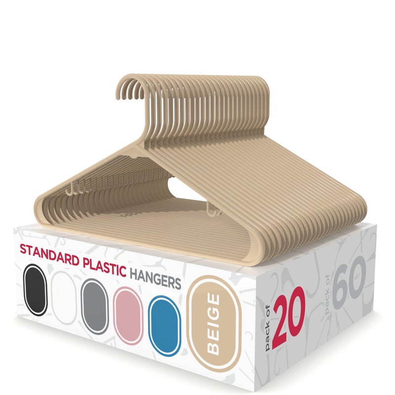 Sharpty Plastic Hangers Clothes Hangers for Clothing, Closet, Coats & Shirts - Durable & Space Saving - for Everyday Standard Use, Room Essentials & Basics - 20 Pack - Beige - Image 3