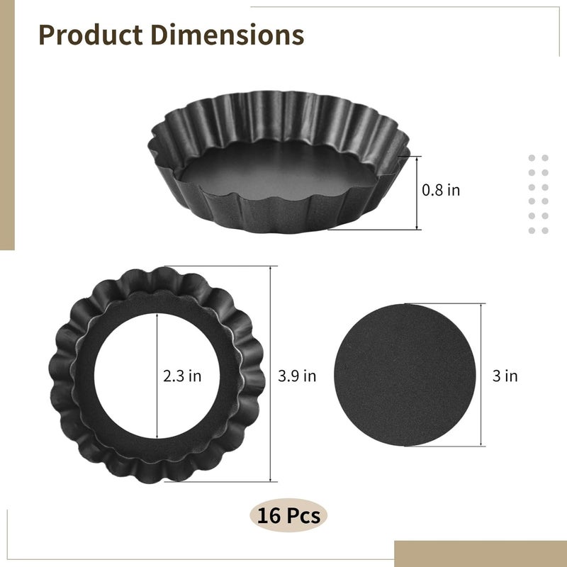 16 Mini Tart Pans, 3.9 Round Nonstick Fluted Molds with Removable Bottom for Pies, Quiches, Desserts, Carbon Steel Pizza Molds - Image 4