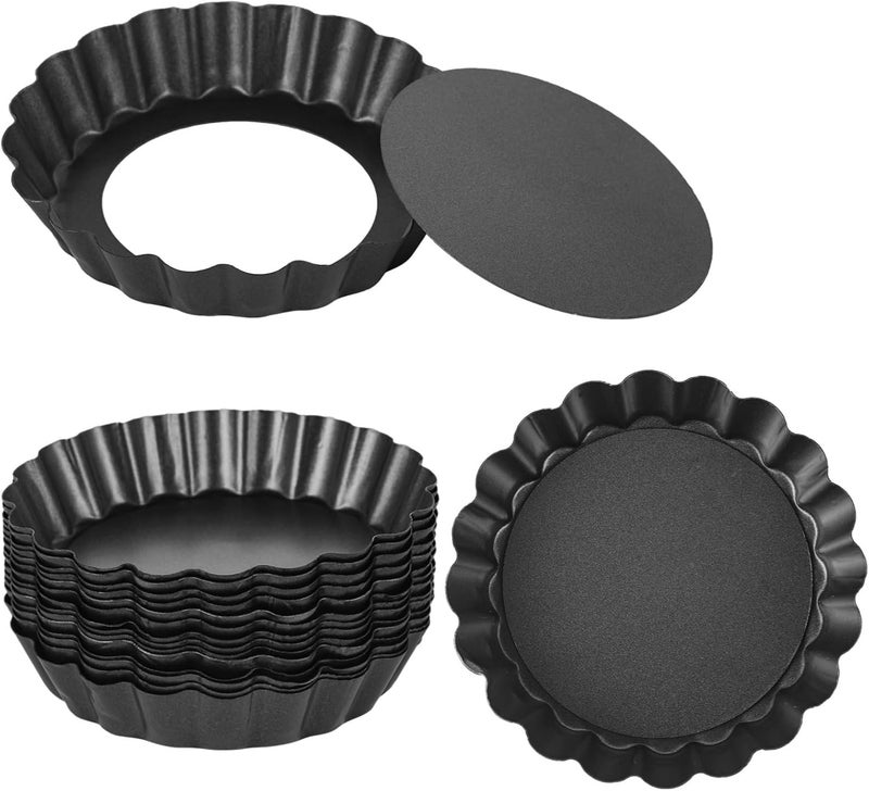 16 Mini Tart Pans, 3.9 Round Nonstick Fluted Molds with Removable Bottom for Pies, Quiches, Desserts, Carbon Steel Pizza Molds - Image 5