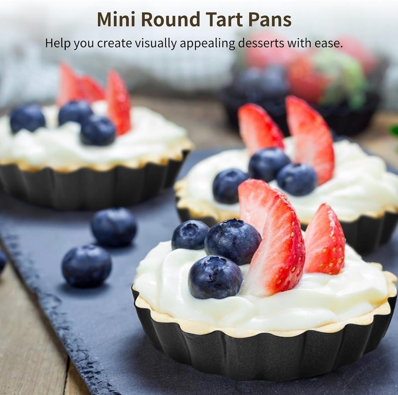 16 Mini Tart Pans, 3.9 Round Nonstick Fluted Molds with Removable Bottom for Pies, Quiches, Desserts, Carbon Steel Pizza Molds - Image 3