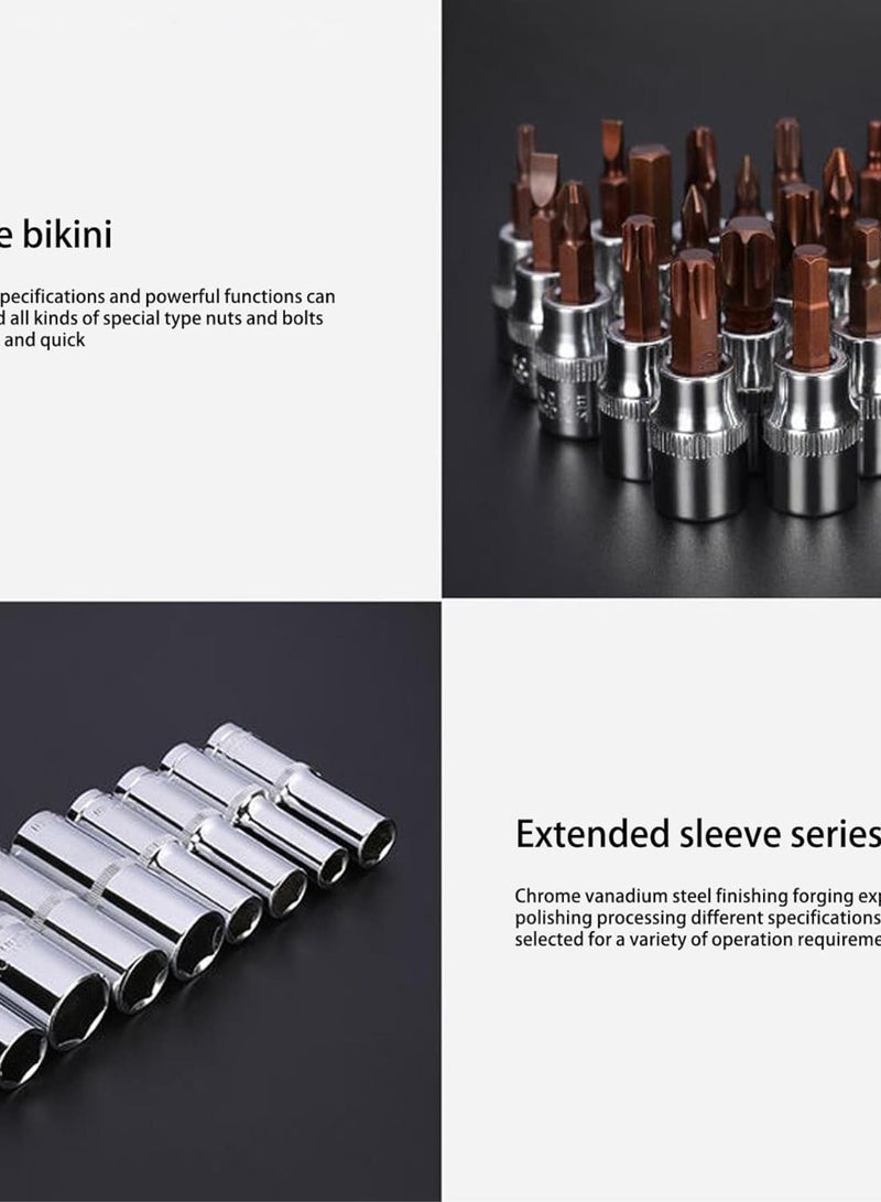 GGOOT Hardware Hand Tool for Car Repair Sleeve Ratchet Spanner Wrench Socket Set Professional Metalworking Home Kits - Image 5