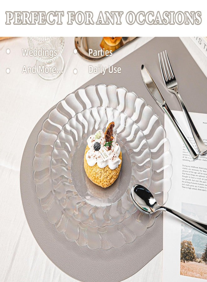 Lullaby 60PCS Clear Scalloped Plastic Plates, Disposable Elegant Party Plates Include 30pcs Dinner Plate 10.25", 30pcs Plastic Dessert Plate 7.5", Perfect for Wedding and Party - Image 5