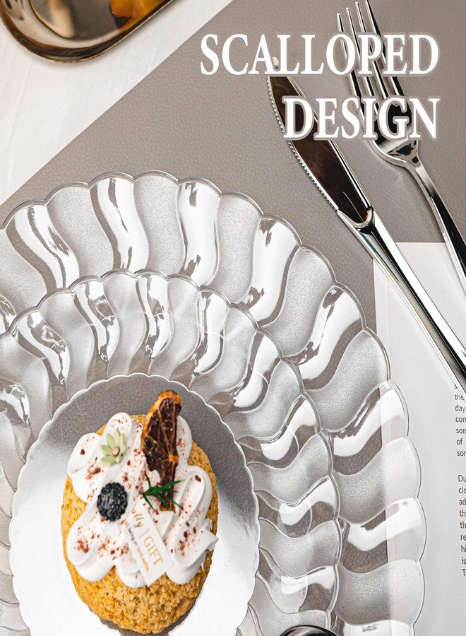 Lullaby 60PCS Clear Scalloped Plastic Plates, Disposable Elegant Party Plates Include 30pcs Dinner Plate 10.25", 30pcs Plastic Dessert Plate 7.5", Perfect for Wedding and Party - Image 3