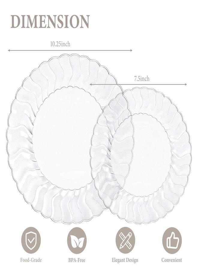 Lullaby 60PCS Clear Scalloped Plastic Plates, Disposable Elegant Party Plates Include 30pcs Dinner Plate 10.25", 30pcs Plastic Dessert Plate 7.5", Perfect for Wedding and Party - Image 2