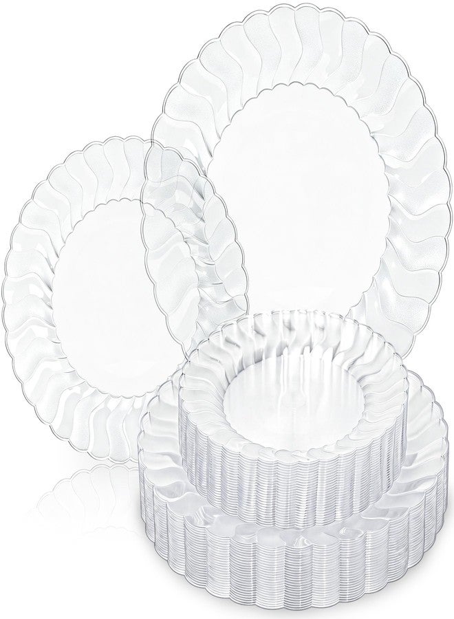 Lullaby 60PCS Clear Scalloped Plastic Plates, Disposable Elegant Party Plates Include 30pcs Dinner Plate 10.25", 30pcs Plastic Dessert Plate 7.5", Perfect for Wedding and Party - Image 1