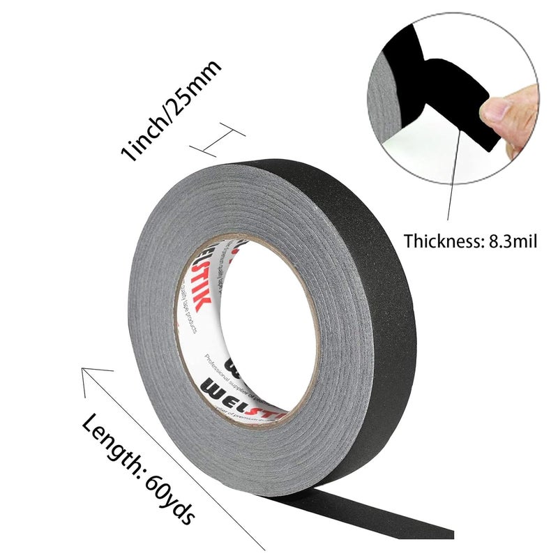 WELSTIK شريط جافير WELSTIK أسود 1 بوصة × 60 ياردة - شريط جافير ثقيل للكابلات والتصوير الفوتوغرافي وإعداد المسرح المسرحي والتصميم الداخلي، خالٍ من البقايا، غير عاكس، سهل التمزق (25 مم × 55 م) - Image 2