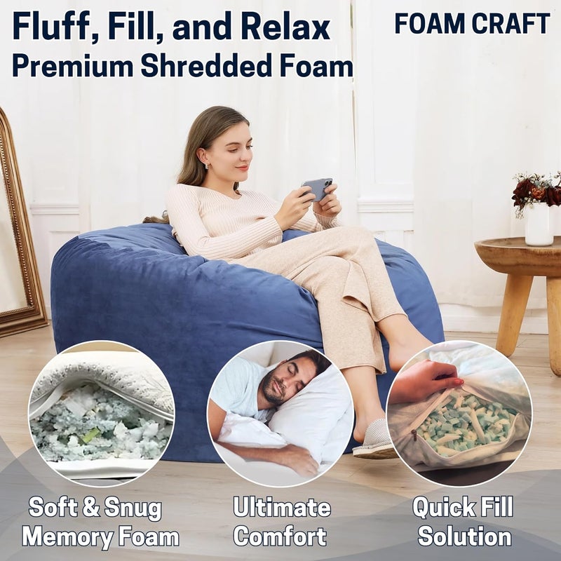 FOAM CRAFT فتات رغوة الذاكرة الممزقة الفاخرة لملء أكياس الفاصولياء وحشو الوسائد (خلطة، 1 كجم) - Image 3