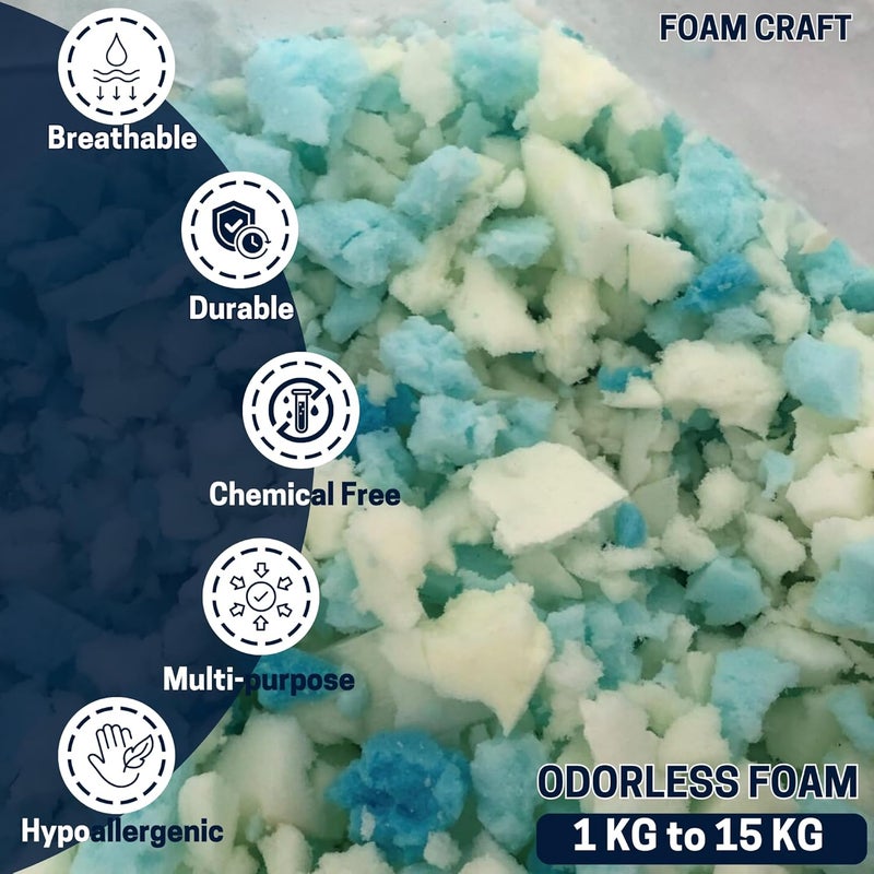 FOAM CRAFT فتات رغوة الذاكرة الممزقة الفاخرة لملء أكياس الفاصولياء وحشو الوسائد (خلطة، 1 كجم) - Image 5