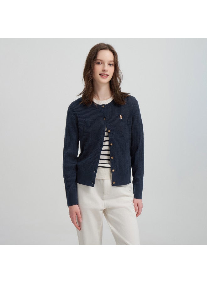 Hush Puppies New Year's Edition 2025 Autumn/winter New Small Cable Knit Texture Open-front Sweater Exquisite Women's Knitwear Cardigan - Image 3