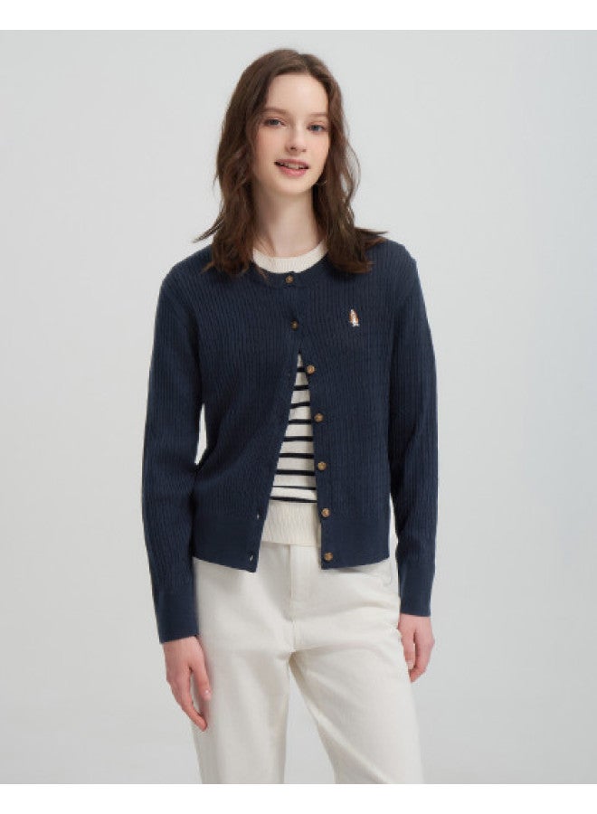 Hush Puppies New Year's Edition 2025 Autumn/winter New Small Cable Knit Texture Open-front Sweater Exquisite Women's Knitwear Cardigan - Image 1