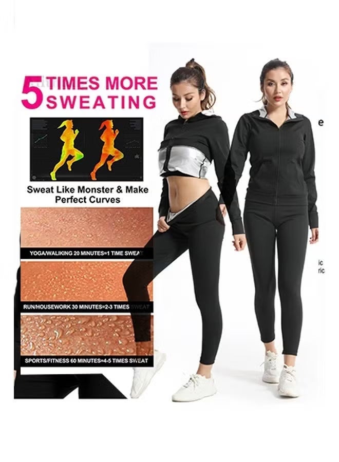 TNGames Women's Sauna Suit Quick-drying and Shaping High-quality Fabric Sports and Fitness Compression Sweat-wicking Suit Zippered Women's Sauna Sportswear Set Size:M - Image 2