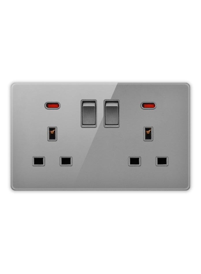 Vmax Double 13A Socket with Neon | UK Standard Power Outlet with Dual Switch & LED Indicator | Fire-Resistant, Overload Protection, Universal Compatibility for Home, Office & Commercial Use (GREY) - Image 4
