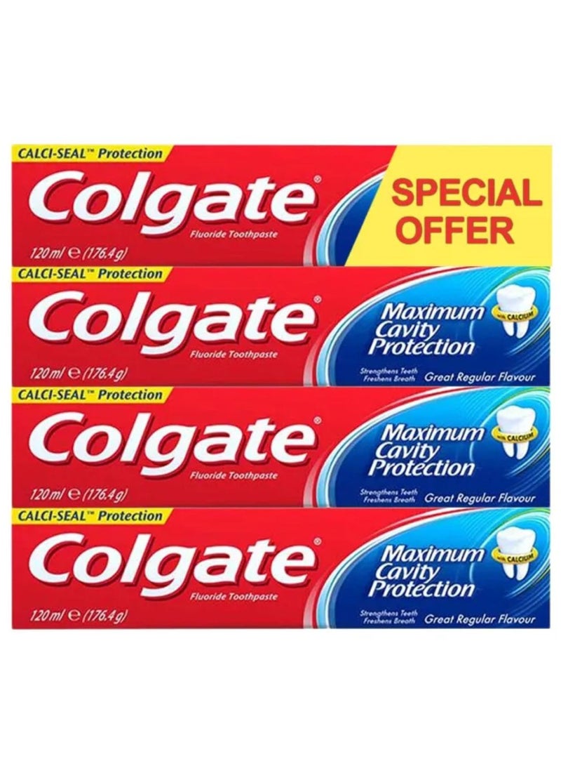 كولجيت Maximum Cavity Protection Great Regular Flavour Toothpaste Pack of 4 120ml